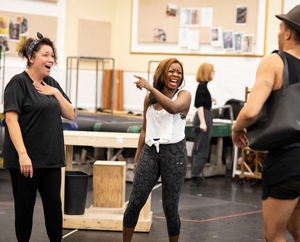 Niki Evans (Trish) and Scarlet Gabriel (Ensemble) in rehearsal for Kinky Boots UK Tour. Photo by: Helen Maybanks