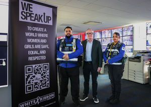 Mayor Richard Parker (centre) with Transport Safety Officers Mohammed Naqshbandi (left) and Simran Sheemar (right), who have been promoting the White Ribbon campaign ‘We Speak Up’