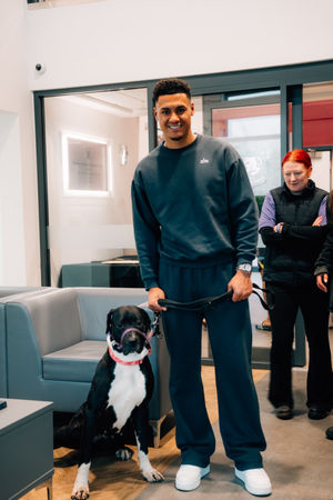 Ollie Watkins with rescue dog Aspen