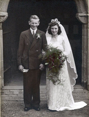 Derek and Mary on their wedding day 70 years ago
