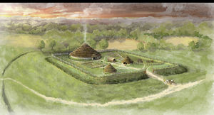 Photo issued by the National Trust of an artist's impression of a round house within an Iron Age farmstead enclosure. Roman coins, incense bowl and helmet handle are among artefacts found in a dig that allowed visitors to a National Trust estate to get hands-on with archaeology. Excavations at Attingham Estate in Shropshire took place after a geophysical survey of across more than 1,000 hectares (2,471 acres) of land uncovered significant archaeological remains, including two previously-unknown Roman villas and an Iron Age homestead. Issue date: Thursday October 9, 2025. PA Photo. Photo credit should read: Jennie Anderson/National Trust/PA Wire 