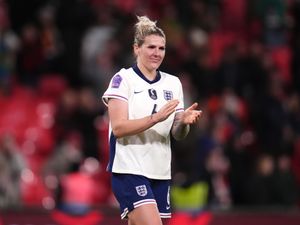 England’s Millie Bright applauds the fans after the final whistle in the UEFA Women’s Nations League, League A, Group A3 match at Wembley Stadium, London.