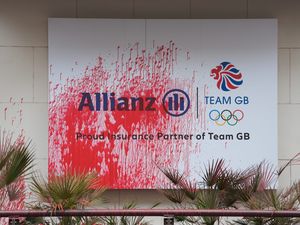 A branch of Allianz Insurance commercial offices in London after protesters threw red paint over the outside of the building