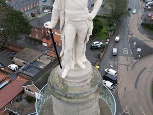 Supporting image for story: Watch as aerial footage shows Shrewsbury's Lord Hill statue restored to its former glory