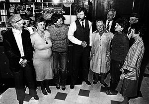 Staff gather in the foyer with manager Duncan Willmott