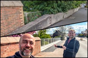 Before and after: Brierley Hill ward councillors Wayne Little and Adam Davies at the completed wall reconstruction site on Church Street.