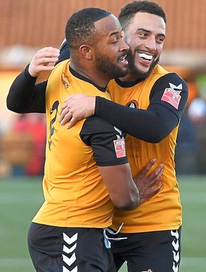 SPORT COPYRIGHT MNA MEDIA TIM THURSFIELD 26/12/22.Rushall Olympic v Hednesford Town..Rushall’s Andre Carvalho-Landell celebrates his goal..