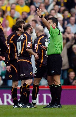 Colin Cameron being sent off by referee Iain Willamson.