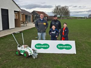Saha FC pitch manager, Shaun Taylor, Saha FC vice chairman, Lee Dowley-Smith, Luka Dowley-Smith who plays for the U6 Dragons team and  Parker Dowley-Smith who is the goalkeeper in the U9 Marvels team.