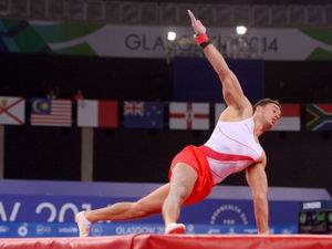 England's Kristian Thomas competes on the Floor during the Men's Team Final and Individual Qualification at the SEE Hydro, during the 2014 Commonwealth Games in Glasgow