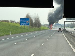 Supporting image for story: Traffic at a standstill on M6 in Staffordshire due to dramatic coach fire