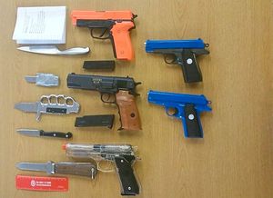 This haul of weapons was confiscated from pupils at a single secondary school over a period of six months. The image was released by West Midlands Police in 2017. 