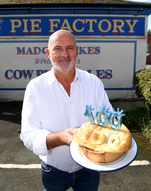 Pete Towler, owner of Mad O'Rourke's Pie Factory, Tipton, celebrates the centenary.