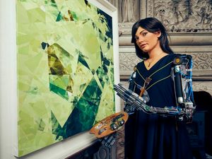 Supporting image for story: Humanoid AI robot opens own art exhibition