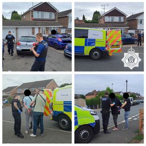 Two men were arrested, a stolen car was recovered, and class A drugs, weapons and cash were all seized. Photo: West Mercia Police