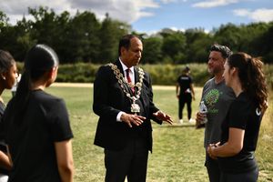 The Lord Mayor speaking with young people and Birmingham Pathfinder staff 