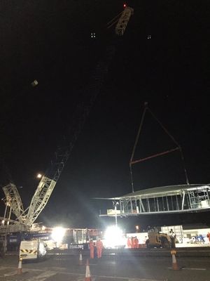 The new bridge section being carefully lifted by the huge crane. Picture: Telford & Wrekin Council