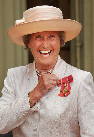 Rachael Heyhoe Flint after collecting her OBE from the Prince of Wales in 2008