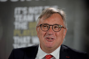 Walsall press conference after announcing the club has been taken over by American firm, Trivela Group. Pictured, Leigh Pomlett.