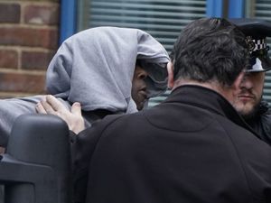 Supporting image for story: Constance Marten and Mark Gordon touch hands as court hears how baby's remains were found