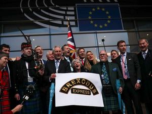 Supporting image for story: MEPs stage Brexodus parade in Brussels