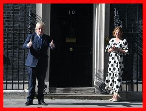 Prime Minister, Boris Johnson and Annemarie Plas, founder of Clap For Our Carers, outside 10 Downing Street
