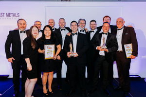 Teams from Magma Cosma Casting UK (left) and Maybrey Precision Castings celebrating their awards.