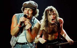 Brian Johnson and Angus Young of AC/DC in 1986