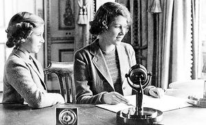 A wartime picture of Princess Elizabeth, right, and Princess Margaret as they broadcast on Children’s Hour from Buckingham Palace
