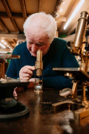 John Ridgway with the microscopes