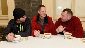 Neil Bowles, Mark Molloy and Andes Leizanders enjoy the soup