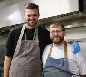 Josh Milner (left) with chef Mitch Robins. Pic: Derwen College