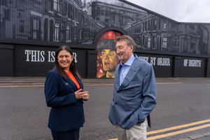 Culture secretary Lisa Nandy and Peaky Blinders creator Steven Knight at Digbeth Loc. Studios. PIC: Department for Culture, Media & Sport.