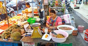 Off to market – one of the many stalls offering street food in Chiang Mai