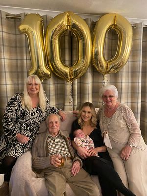Derrick with members of his family who visited him to celebrate his 100th birthday