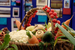 A beautiful basket of fruit and vegetables in the produce section at Kington Show. Image by Andy Compton