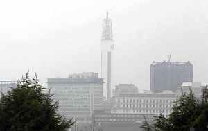 Birmingham's city centre skyline is hardly visible.