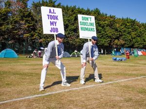 Supporting image for story: Uniformed protesters criticise introduction of AI line calls at Wimbledon