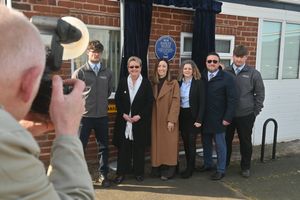Prospect Coaches in Lye, where a plaque was unveiled in memory of the late Ros Hadley, to recognise her work as a female powerhouse in the industry. Pictured l-r - Tom King, Karen Tiley (Midlands chair of Women in Bus and Coach), Laura Hadzik (national chair of Women in Bus and Coach), Claire Hadley-King, Nathan Hadley, Jake Hadley