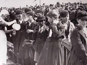 Supporting image for story: 'Bridge known locally as Memorial Bridge or "Shaky Bridge" is not made of cast iron' - Your Letters and a picture of young evacuees escaping to the safety of Shropshire at the start of WW2