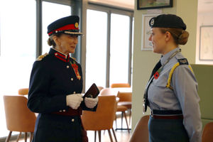 Vice Lord Lieutenant of Shropshire, Jenny Wynn, talking to Maddie Windsor.