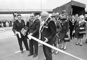 PICTURE FROM THE ARCHIVE: The opening of the M5-M6 motorway link in May 1970, with Transport Minister Fred Mulley cutting the tape. The original caption said £38.5 million had been spent on West Midland roads over the past 12 months and £1m a day on road construction in Great Britain.