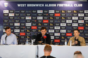 Sporting director - and later club president - Andrew Nestor, right, at Ryan Mason's unveiling in early July. (Photo by Malcolm Couzens - WBA/West Bromwich Albion FC via Getty Images)