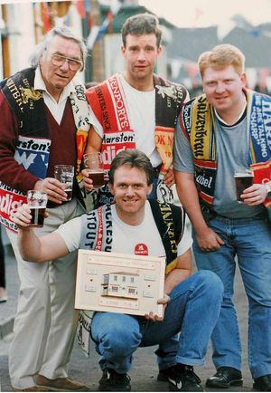 Joe Hill, John Drew, Karl Bradley and, front, Peter Hill at the New Inn in 1993