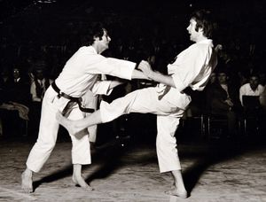Wado-Ryu Karate expert Ken Dicks (left) fighting Scottish number 1 Hamish Adams in 1972 in the All England Championship final.
