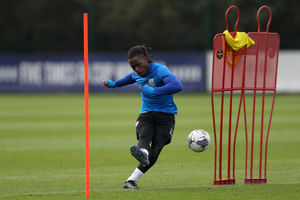 Brandon Thomas-Asante fires an effort towards goal in training (Photo by Adam Fradgley/West Bromwich Albion FC via Getty Images).