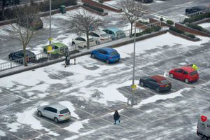 Snow covering car parks in West Bromwich