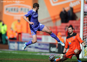 Wolves' David Edwards tries to get a touch on James Henry's cross 