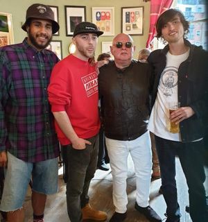 The band with Shaun Ryder, second right, at the video shoot   Photo: Georgina Robinson