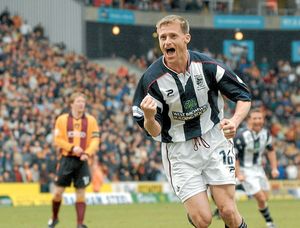 West Bromwich Albion's Igor Balis celebrates after scoring from the spot against Bradford 